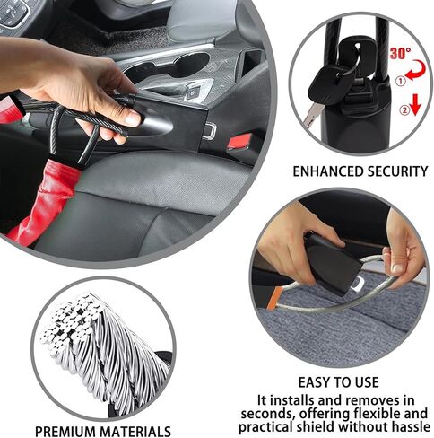Car Steering Wheel Lock - Anti Theft Device, Max 17 Inch Length, Strengthened Steel Wire, 3 Keys Included, Small and Light-Weight, Fit Most Vehicle, SUV, Golf Cart 2 Pack (Black Red) in Saudi Arabia