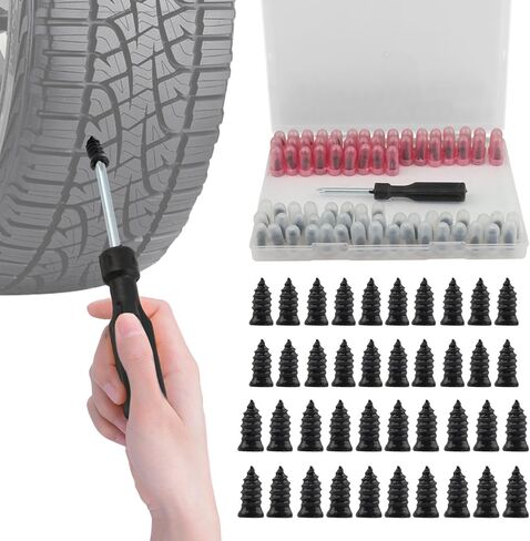 80Pcs Tire Repair Rubber Nail with Screwdriver, Screw in Tire Plugs Quick Repairs Tool, Self-Service Tires Repairs Screws Tires Puncture Repair Studs for Car Truck Motorcycle in Kuwait