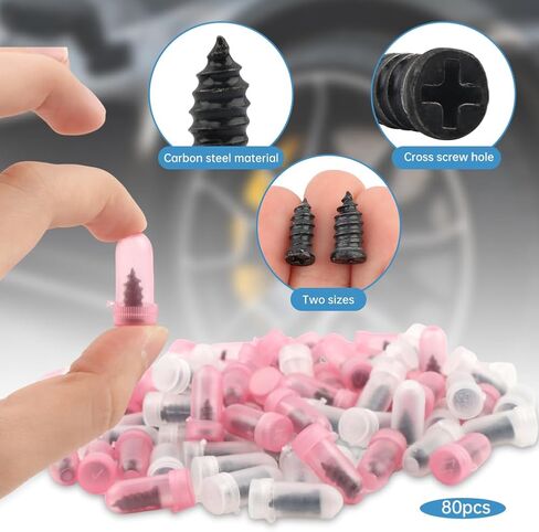 80Pcs Tire Repair Rubber Nail with Screwdriver, Screw in Tire Plugs Quick Repairs Tool, Self-Service Tires Repairs Screws Tires Puncture Repair Studs for Car Truck Motorcycle in Kuwait