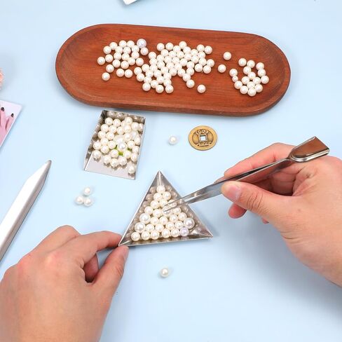 4PCS Bead Scoop, Craft Jewelry Bead Diamond Scoop Set, Stainless Steel Tweezer with Scoops and Beads Sorting Trays for Gemstones, Pearls, Rhinestones Pick up and Organizing Tools in Saudi Arabia