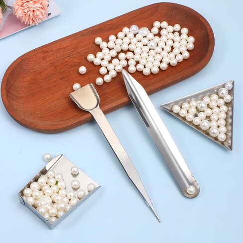 4PCS Bead Scoop, Craft Jewelry Bead Diamond Scoop Set, Stainless Steel Tweezer with Scoops and Beads Sorting Trays for Gemstones, Pearls, Rhinestones Pick up and Organizing Tools in Saudi Arabia