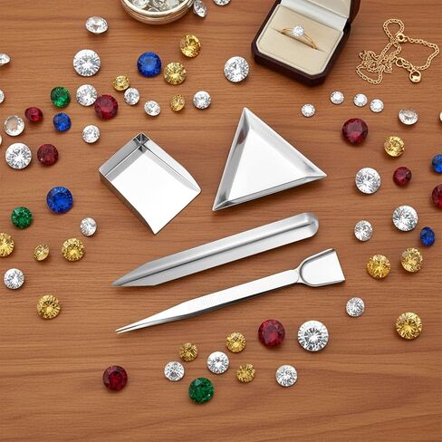 4PCS Bead Scoop, Craft Jewelry Bead Diamond Scoop Set, Stainless Steel Tweezer with Scoops and Beads Sorting Trays for Gemstones, Pearls, Rhinestones Pick up and Organizing Tools in Saudi Arabia
