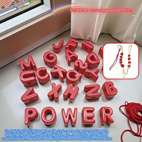 مجموعة خرز الحروف الأبجدية من الأكريليك A-Z، أحمر، 0.82 × 0.68 بوصة، تصميم فتحة كبيرة لصنع المجوهرات بنفسك، الأساور، سلاسل المفاتيح، 26 قطعة in Kuwait
