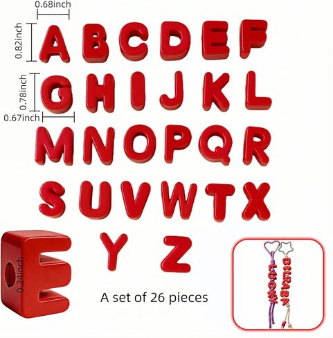 مجموعة خرز الحروف الأبجدية من الأكريليك A-Z، أحمر، 0.82 × 0.68 بوصة، تصميم فتحة كبيرة لصنع المجوهرات بنفسك، الأساور، سلاسل المفاتيح، 26 قطعة in Kuwait
