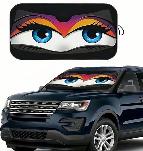Universal Car Windshield Sunshade, Eye Designs, UV Protection, Heat Insulation, Perfect for RV & SUV Front Windshield, Blocks Sunlight, Keeps Car Interior Cool in Summer in Kuwait