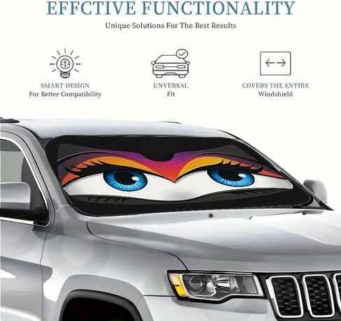 Universal Car Windshield Sunshade, Eye Designs, UV Protection, Heat Insulation, Perfect for RV & SUV Front Windshield, Blocks Sunlight, Keeps Car Interior Cool in Summer in Kuwait