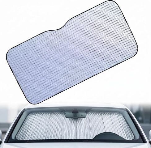 Universal Windshield Sun Shade, Reflective Sun & Heat Protection Shield Blackout Double-Sided Privacy Curtain with Top Opening, Adsorption-Type Cover for Car Truck SUV (Silver) in Saudi Arabia