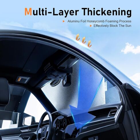 Universal Windshield Sun Shade, Reflective Sun & Heat Protection Shield Blackout Double-Sided Privacy Curtain with Top Opening, Adsorption-Type Cover for Car Truck SUV (Silver) in Saudi Arabia