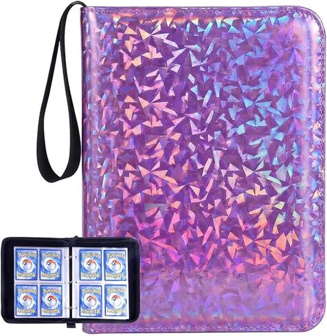 4-Pocket Trading Card Binder with 50 Sleeves, Fits Up to 400 Cards, Unique Shimmering Glitter PU Leather Cover, Refillable 3-Ring Zipper Card Collector Album for TCG, Sports Cards - [Sparkly Purple] in Saudi Arabia