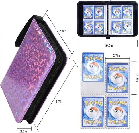 4-Pocket Trading Card Binder with 50 Sleeves, Fits Up to 400 Cards, Unique Shimmering Glitter PU Leather Cover, Refillable 3-Ring Zipper Card Collector Album for TCG, Sports Cards - [Sparkly Purple] in Saudi Arabia