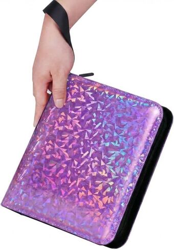 4-Pocket Trading Card Binder with 50 Sleeves, Fits Up to 400 Cards, Unique Shimmering Glitter PU Leather Cover, Refillable 3-Ring Zipper Card Collector Album for TCG, Sports Cards - [Sparkly Purple] in Saudi Arabia