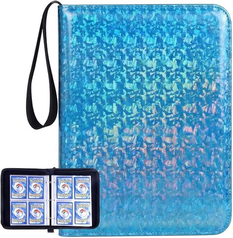 4-Pocket Trading Card Binder with 50 Sleeves, Fits Up to 400 Cards, Unique Shimmering Glitter PU Leather Cover, Refillable 3-Ring Zipper Card Collector Album for TCG, Sports Cards - [Sparkly Purple] in Saudi Arabia