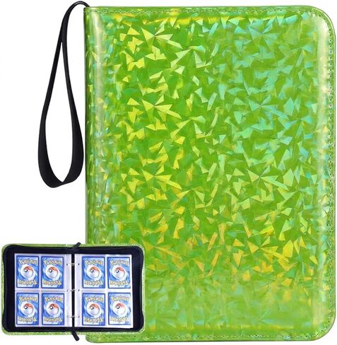 4-Pocket Trading Card Binder with 50 Sleeves, Fits Up to 400 Cards, Unique Shimmering Glitter PU Leather Cover, Refillable 3-Ring Zipper Card Collector Album for TCG, Sports Cards - [Sparkly Purple] in Saudi Arabia