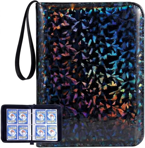 4-Pocket Trading Card Binder with 50 Sleeves, Fits Up to 400 Cards, Unique Shimmering Glitter PU Leather Cover, Refillable 3-Ring Zipper Card Collector Album for TCG, Sports Cards - [Sparkly Purple] in Saudi Arabia