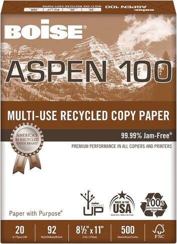 Boise® ASPEN® 100 Multi-Use Printer & Copy Paper, 1 Ream, White, Letter (8.5" x 11"), 500 Sheets Per Ream, 20 Lb, 92 Bri in Saudi Arabia