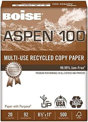 Boise® ASPEN® 100 Multi-Use Printer & Copy Paper, 1 Ream, White, Letter (8.5" x 11"), 500 Sheets Per Ream, 20 Lb, 92 Bri in Saudi Arabia