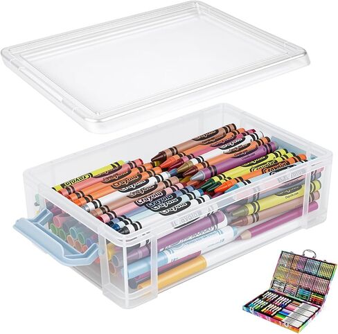 Crayon Storage Organizer Compatible with Crayola, Large Clear Pencil Box with Lid, Stackable Case for Art Supplies, Durable Plastic Art Supply Organizer for Pens,Teacher Supplies and Crafts in Saudi Arabia