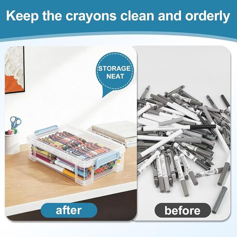 Crayon Storage Organizer Compatible with Crayola, Large Clear Pencil Box with Lid, Stackable Case for Art Supplies, Durable Plastic Art Supply Organizer for Pens,Teacher Supplies and Crafts in Saudi Arabia