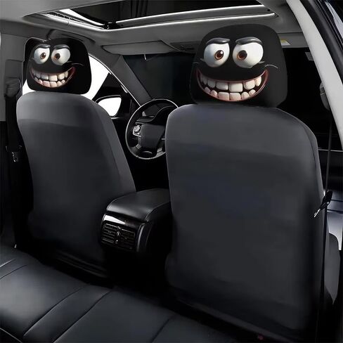 2PCS Funny Cartoon Eyes Car Headrest Covers, Universal Fit Auto Head Rest Protector, Cute Full Face Mask Style Seat Decoration, Personalized Interior Accessories for Car Front Seat in Kuwait