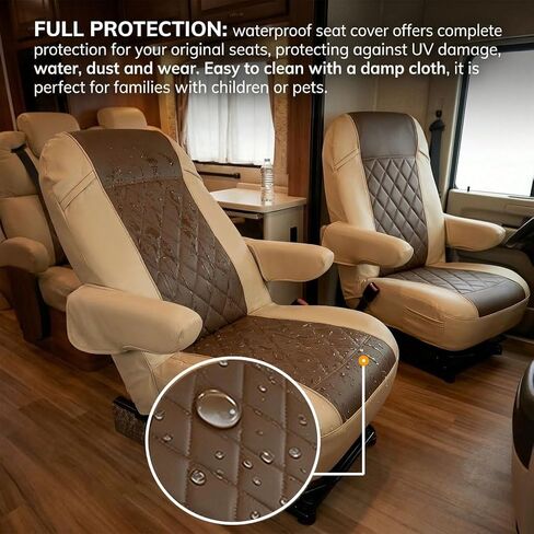 SummerCool 2 حزمة من أغطية مقاعد RV لكراسي الكابتن، غطاء مقعد تخييم من الجلد الصناعي مع أغطية مسند للذراع وجيوب جانبية للفئة A RV، ومقطورة العربة والشاحنة، صديقة للحيوانات الأليفة ومقاومة للماء (قهوة) in Kuwait