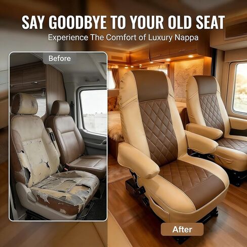 SummerCool 2 حزمة من أغطية مقاعد RV لكراسي الكابتن، غطاء مقعد تخييم من الجلد الصناعي مع أغطية مسند للذراع وجيوب جانبية للفئة A RV، ومقطورة العربة والشاحنة، صديقة للحيوانات الأليفة ومقاومة للماء (قهوة) in Kuwait