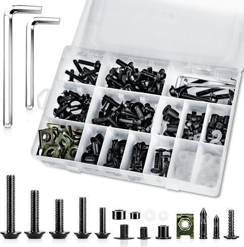 195Pcs Motorcycle Fairing Bolt Kit, Premium M5 M6 Stainless Steel Windscreen Screws Fastener Clips Universal Fit for Sportbike Kawasaki Suzuki Honda Yamaha BMW Ducati GSXR Black in Saudi Arabia