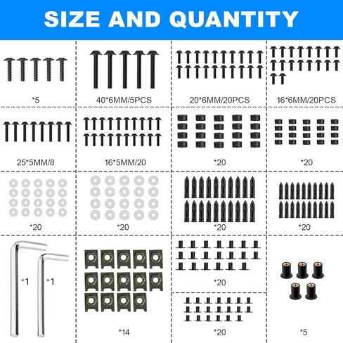 195Pcs Motorcycle Fairing Bolt Kit, Premium M5 M6 Stainless Steel Windscreen Screws Fastener Clips Universal Fit for Sportbike Kawasaki Suzuki Honda Yamaha BMW Ducati GSXR Black in Saudi Arabia