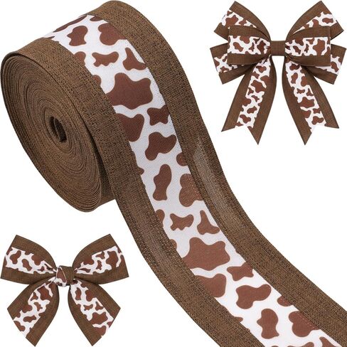 Cow Print Ribbon with Wired Edge 2.5 Inch x 10 Yards Western Farmhouse Ribbon for Wreath Making Bows DIY Crafts Party Decorations (Brown) in Saudi Arabia
