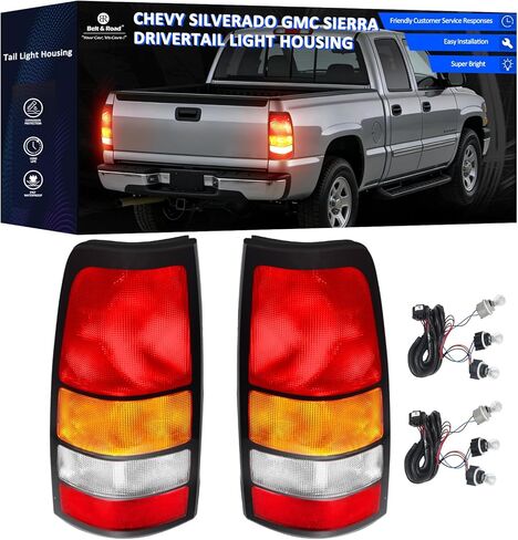 مجموعة مصابيح الذيل مناسبة لـ 1999-2002 Chevy Silverado 1500 2500 3500 / 1999-2006 GMC Sierra 1500 2500 3500 1500HD، مصابيح فرامل خلفية جانبية للسائق والراكب مع مصابيح وحزام أسلاك، حدود سوداء in Saudi Arabia