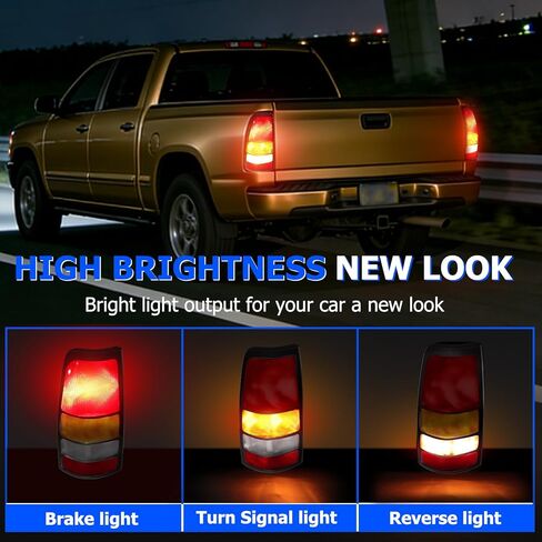 مجموعة مصابيح الذيل مناسبة لـ 1999-2002 Chevy Silverado 1500 2500 3500 / 1999-2006 GMC Sierra 1500 2500 3500 1500HD، مصابيح فرامل خلفية جانبية للسائق والراكب مع مصابيح وحزام أسلاك، حدود سوداء in Saudi Arabia