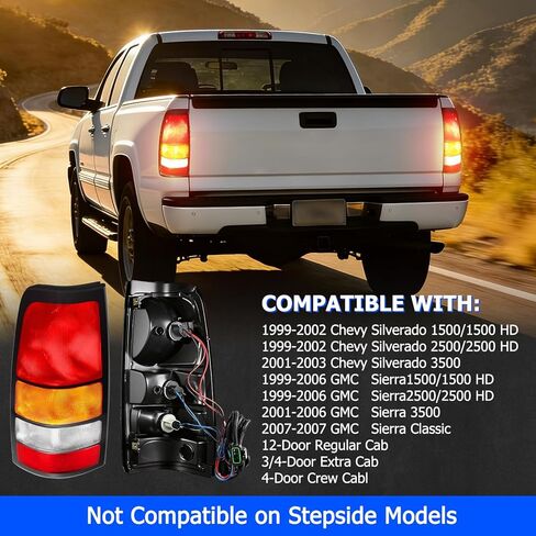 مجموعة مصابيح الذيل مناسبة لـ 1999-2002 Chevy Silverado 1500 2500 3500 / 1999-2006 GMC Sierra 1500 2500 3500 1500HD، مصابيح فرامل خلفية جانبية للسائق والراكب مع مصابيح وحزام أسلاك، حدود سوداء in Saudi Arabia