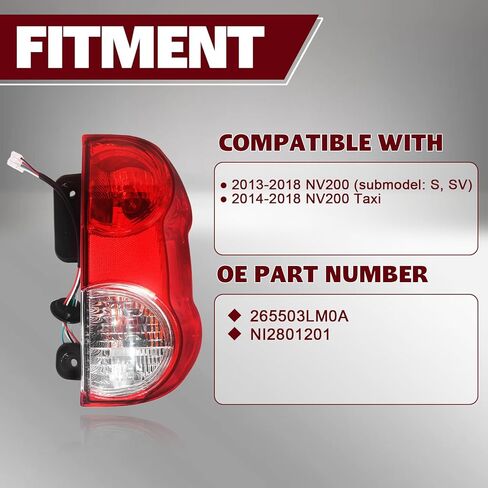 جانب الركاب الذيل الأيمن متوافق مع 2013-2021 Nissan NV200، مصباح فرامل خلفي مع مصابيح وحزام عدسة حمراء شفافة، يستبدل # NI2801201، 265503LM0A، 26550-3LM0A in Kuwait