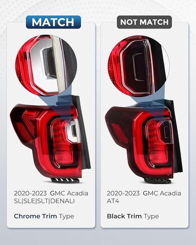 مصابيح خلفية LED متوافقة مع GMC Acadia SL SLE SLT Denali 2020 2021 2022 2023 مصابيح خلفية من الكروم جانب السائق الأيسر، OEM: GM2800316 84817347 in Kuwait