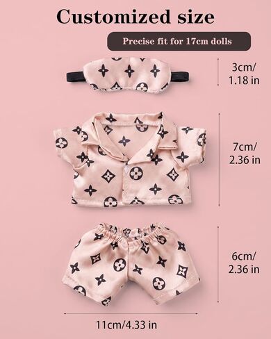 Raissily 6PCS Pink Doll Clothes, 2 Sets Rosy Sleepwear Outfit Cute Luxury Night Cozy Pajamas and Eye Mask Gift for Women Designer 17cm Dolls Clothing Accessories (NO Doll) in Saudi Arabia