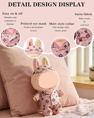 Raissily 6PCS Pink Doll Clothes, 2 Sets Rosy Sleepwear Outfit Cute Luxury Night Cozy Pajamas and Eye Mask Gift for Women Designer 17cm Dolls Clothing Accessories (NO Doll) in Saudi Arabia