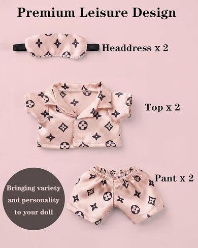 Raissily 6PCS Pink Doll Clothes, 2 Sets Rosy Sleepwear Outfit Cute Luxury Night Cozy Pajamas and Eye Mask Gift for Women Designer 17cm Dolls Clothing Accessories (NO Doll) in Saudi Arabia