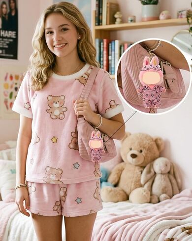 Raissily 6PCS Pink Doll Clothes, 2 Sets Rosy Sleepwear Outfit Cute Luxury Night Cozy Pajamas and Eye Mask Gift for Women Designer 17cm Dolls Clothing Accessories (NO Doll) in Saudi Arabia