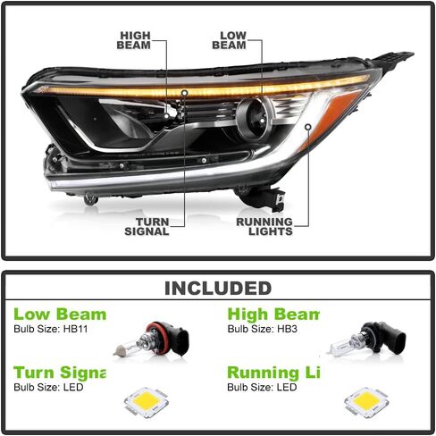 ACANII - لـ [طراز الهالوجين] 2017-2021 Honda CR-V LX|EX|EXL LED DRL ومصابيح أمامية لجهاز عرض الإشارة يسار + يمين in Kuwait