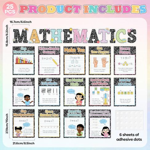25Pcs Mathematics Strategy Posters Composition Notebook Classroom Decor Educational Math Posters Math Manipulatives Wall Art for Back to School Classroom Bulletin Board Decorations Teacher Supplies in Saudi Arabia