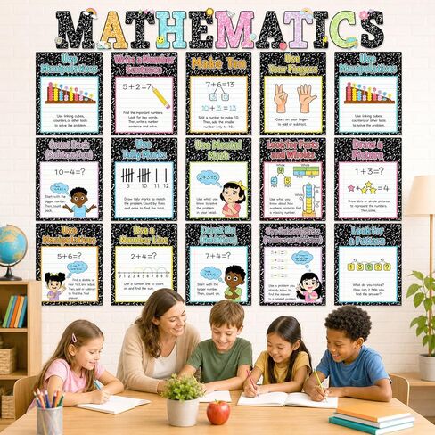 25Pcs Mathematics Strategy Posters Composition Notebook Classroom Decor Educational Math Posters Math Manipulatives Wall Art for Back to School Classroom Bulletin Board Decorations Teacher Supplies in Saudi Arabia