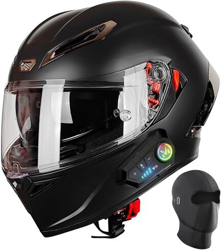 Full Face Motorcycle Helmet with Bluetooth DOT - Wide Panoramic View Street Bike Helmets for Men Women Adults, Internal Sun Visor, Removable Liner in Saudi Arabia