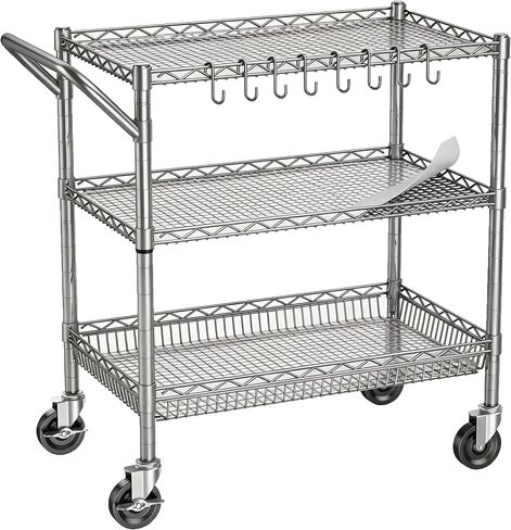 Heavy Duty Rolling Utility Metal Carts with Wheels 1050lbs Steel Wire Cart with Storage Commercial Grade Trolley with Handle Bar&Shelf Liner for Kitchen Living Room Laundry Grocery in Saudi Arabia