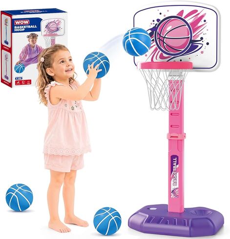 YESHIN Kids Basketball Hoop Adjustable Height 30-55 Inch with 4 Balls, Extra Large Stable Base, Indoor Outdoor Poolside Toddler Basketball Goal Toys for Boys Girls Ages 1-12, Ideal for Birthday Gift in Saudi Arabia