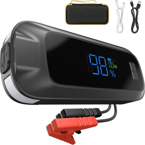 بطارية سيارة Jump Starter 12V 8000A 26800mAh، بطارية سيارة محمولة لجميع محركات الغاز والديزل 10 لتر، بنك طاقة، بطارية سيارة محمولة مع شحن سريع، ضوء LED، كابلات توصيل in Kuwait