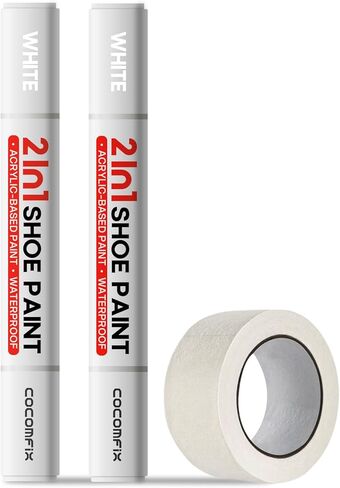 2-in-1 White Shoe Paint Marker, 2 Pack Shoe Polish Instant Whitens Yellowed Midsoles & Fixes Stains, Waterproof Permanent Protective Sneaker Whitener Pen for Leather, Foam, Fabric, Rubber in Saudi Arabia