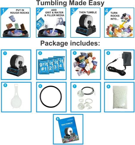 3.6LB Professional Rock Tumbler Kit, 3 Speed Settings & Digital 9-Day Timer, Rough Gemstones, 4 Polishing Grits in Saudi Arabia