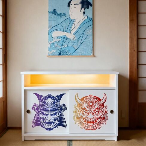 MAYJOYDIY 2 Styles Swordsman Stencils Reusable Drawing Template with Paint Brush Japanese Style Samurai 11.8×11.8" for Home Decoration Wood Wall Canvas Furniture in Kuwait