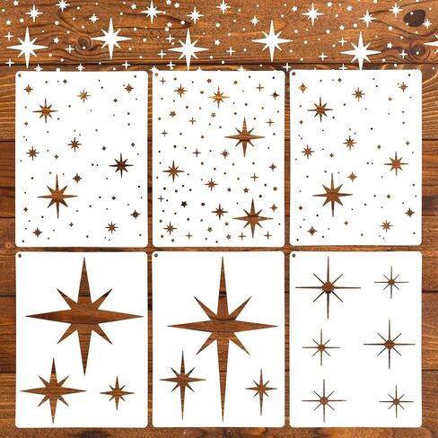 6 Pcs Large Star Stencil for Painting, Reusable Paint Stencils Small Twinkle Wall Drawing Stencils for Wood DIY Craft Canvas Fabric Home Decoration in Saudi Arabia