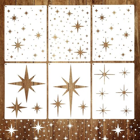 6 Pcs Large Star Stencil for Painting, Reusable Paint Stencils Small Twinkle Wall Drawing Stencils for Wood DIY Craft Canvas Fabric Home Decoration in Saudi Arabia