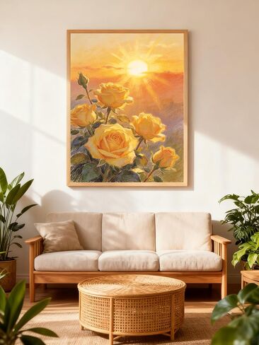 Yellow Rose 5D Diamond Painting Kit for Adults，Sunset Rose Floral Full Drill DIY Round Gem Art Diamond Art Kits Painting Crafts Ideal for Beginners and Home Wall Decor 12X16inch in Saudi Arabia